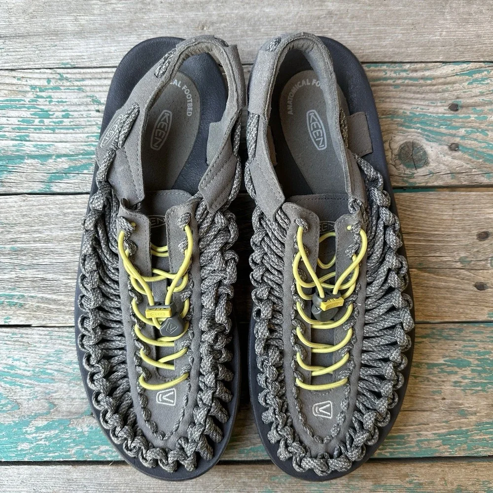 Keen Uneek Round Cord Bungee Sport Sandal Men's Size 11 US Gray Yellow 1014978